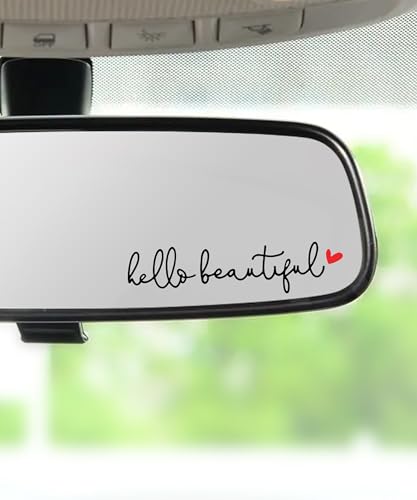 Image of RACOONA Rearview Mirror Decal,Hello Beautiful Decal,Car Accessories Stickers Rearview Mirror Sticker (Black&Red)