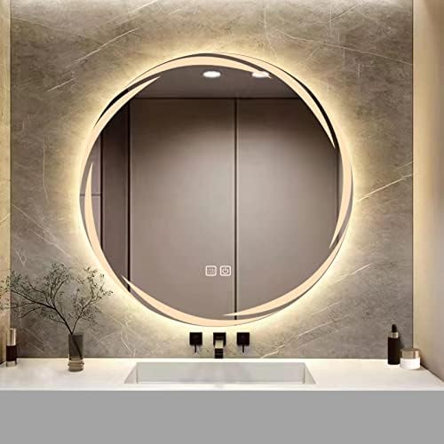 YOSHOOT 500mm Round Bathroom Mirror Wall Mounted Mirror with LED Light, Sleekest Illuminated Vanity Mirror, Anti-Fog Large Circle Makeup Mirror, 3-Color Dimmable LED Light, IP44 (Whirlwind)