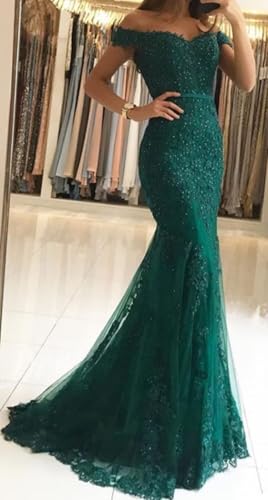 Laces Appliques Prom Dresses for Women 2025 Off The Shoulder Tulle Long Bodycon Mermaid Formal Evening Gowns2
