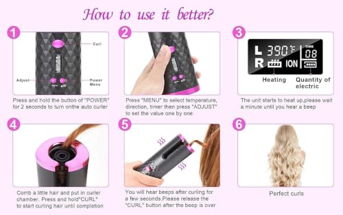 Image of Cordless Automatic Hair Curler - Portable Curling Iron With LCD Temperature Display, Fast Heating, Auto Rotating, USB Rechargeable for Travel and Home (F2)