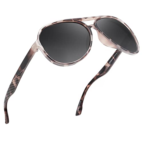 JIM HALO Polarized Sunglasses Men Women, Retro Aviator Shades for Driving Fishing Grey Tortoise/Grey