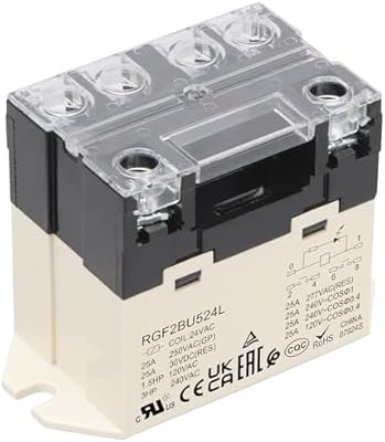 Weasch General Purpose Relay, RGF2BU524L, 25A 24VAC Coil Voltage, 6Pin Double Pole Single Throw Normally Open Contacts, with LED Indicator Light and Protection Cover (1)