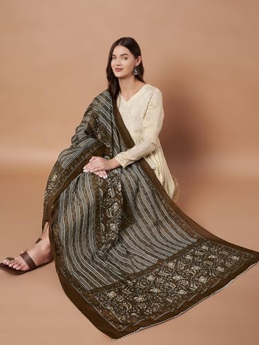 Image of Women's Cotton Blend Floral Print Dupatta with 2.20 Meters | Women's cotton printed dupatta with tassels
