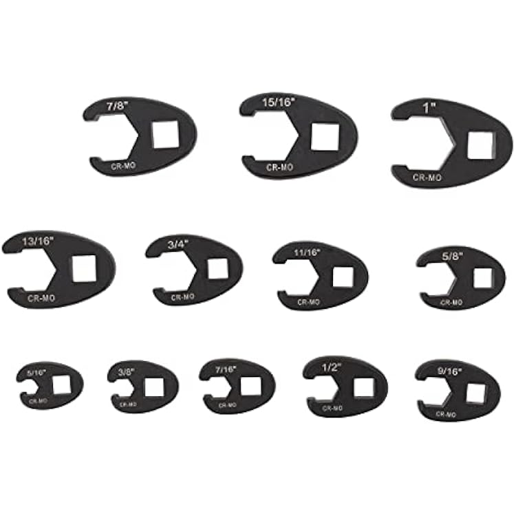 ABN Jumbo Crowfoot Flare Nut Wrench Set SAE Standard 12-Piece Tool Kit for 3/8in and 1/2in Drive Ratchet