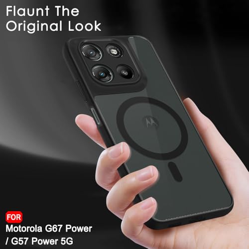 Image of TheGiftKart Hybrid Shockproof Back Cover Case for Motorola Moto G67 Power / G57 Power 5G Compatible with MagSafe | Hard Back Cover Case (PC & TPU, Translucent Smoke Matte Back, Black Sides)