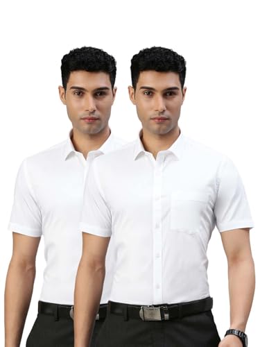 Image of RAMRAJ Formal White Polycotton Half Sleeves Shirt Pack of 2