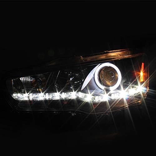 AKKON - For 08-17 Mitsubishi Lancer Evolution CZ4A EVO X Black Bezel DRL LED Halogen Type Projector Headlights