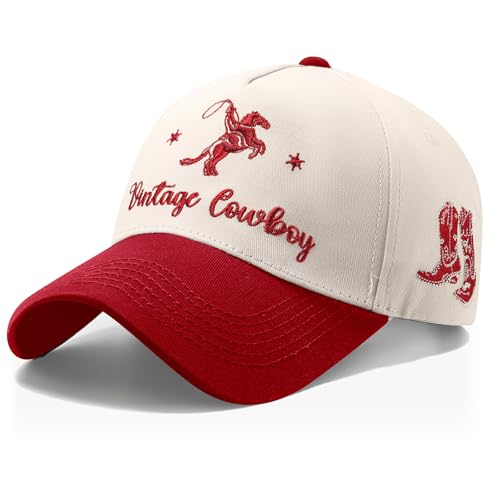Image of JaGely Two Tone Western Cowboy /Cowgirl Trucker Hat for Women Men Gift Vintage Embroidered Country Baseball Cap