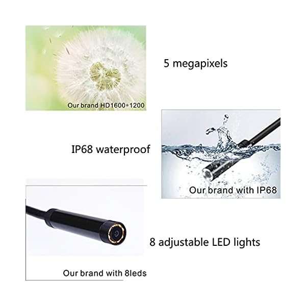 MH-RING Endoskopkamera WiFi 5 Megapixel 1200P HD Industrie Endoskop IP68 Wasserdicht 8 Einstellbare LED Leuchten für… – Bild 7