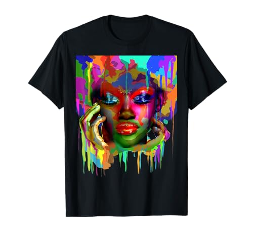 Cool African Woman Afro Color Painted Face T-Shirt