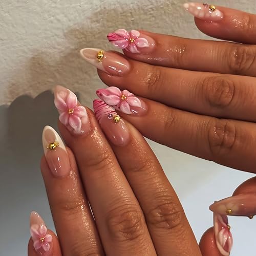 3D Flower Summer Press on Nails Medium A...