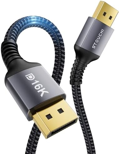 Stouchi 16K DisplayPort Kabel 2.1 1M [16K@60Hz 8K@240Hz 4K@540Hz] DP Kabel | 80Gbps UHBR20 DP 2.1 Kabel mit HDR, DSC 1.2a, FreeSync, G-Sync für Gaming Monitor, RTX 5090, PC, Grafik