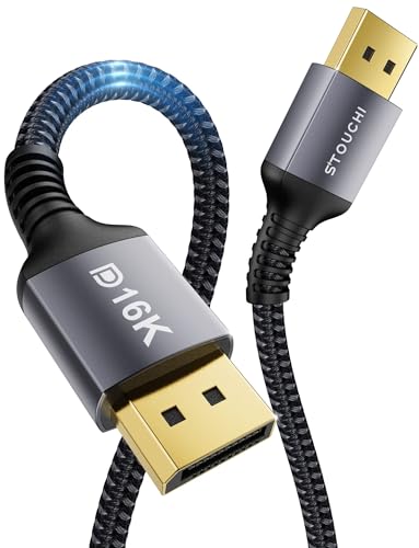 Stouchi Cavo DisplayPort 2.1 16K DP2.1 Cavo [16K@60Hz, 10K@60Hz, 8K@120Hz, 4K@240Hz 165Hz 144Hz] Supporto 80Gbps HDR HDCP 2.2 DSC 1.2a FreeSync G-Sync Display Port2.1 per monitor da gioco-1M/3FT