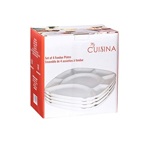 MyCuisina Divided Fondue Plates, White Stoneware Set of 4, 8 Sections – Gift Boxed - Thumbnail 6