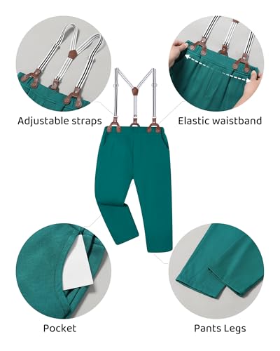 Image of DISAUR Boys Dress Clothes Wedding Ring Bearer Outfit Boy Formal Suits Dress Shirt with Bow Tie +Suspender Pants Set