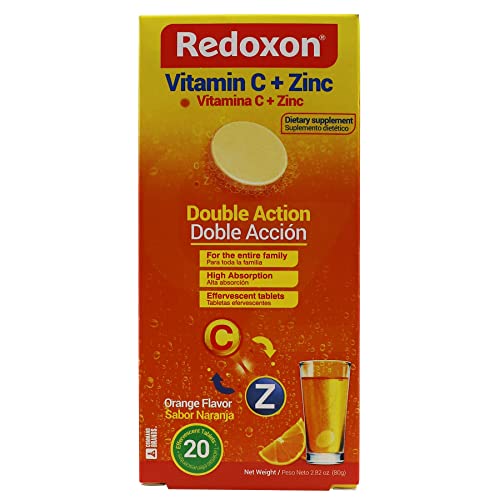 Redoxon Vitamin C + Zinc, Effervescent Tablets of Vitamin C and Zinc, Helps Support Your Immune System, Orange Flavor, 20 Effervescent Tablets, 2.82 Oz, Box