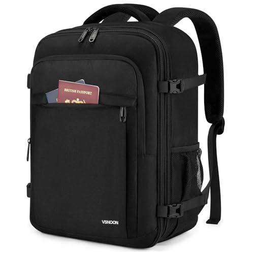 VSNOON Mochila 40x30x20 Expandible 24L 30L, Impermeable Mochila Viaje Cabina Avion 40x30x20 Para Ryanair, Vueling, Equipaje de Mano Hombre Mujere Con Bolsa Húmeda, Mochila Portatil 15 Pulgadas, Negro