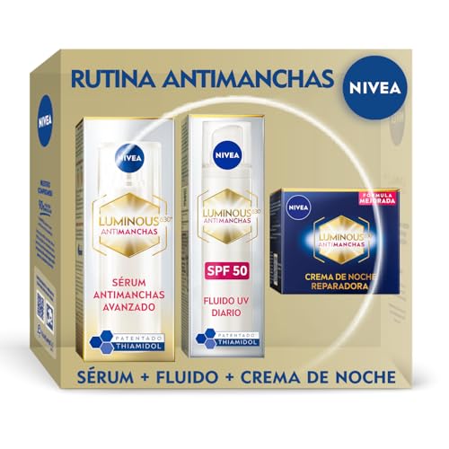 NIVEA Pack Cellular Luminous630 Rutina Antimanchas - Sérum 30ml + Crema de Día Antimanchas FP50 40ml + Crema de Noche Luminous630 50ml - Con Ácido Hialurónico Y Thiamidol