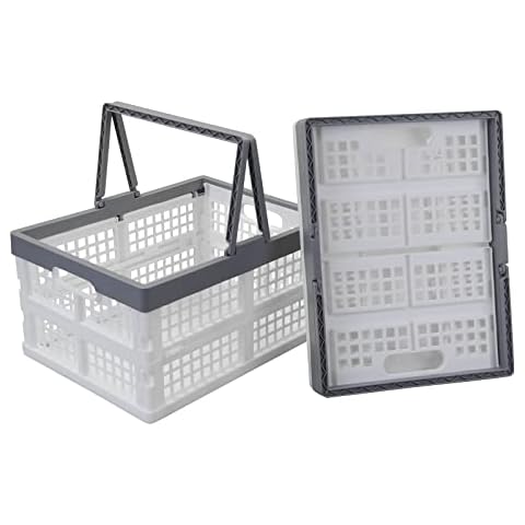 Vcansay 16 L Collapsible Plastic Storage Crates, Foldable Shopping Baskets, 2 Packs Cover