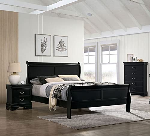 Full-Size-Bed-Black-Solidwood-1pc-Bed-Bedroom-Sleigh-Bed Full Size Bed Black Solidwood 1pc Bed Bedroom Sleigh Bed