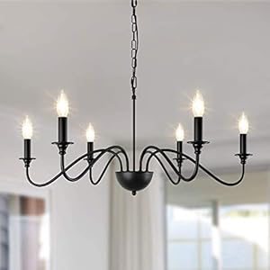 Depuley Kronleuchter Schwarz Metall, Klassischer Pendelleuchte LED, 6 Flammig, 6*E14 , Vintage Hängeleuchte im…