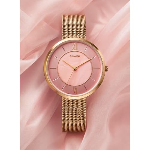 Image of Sonata Modern Edit 3 Quartz Pink Round Dial Women's Watch | Stainless Steel Strap Material | Watches for Women Analog - 8193WM01