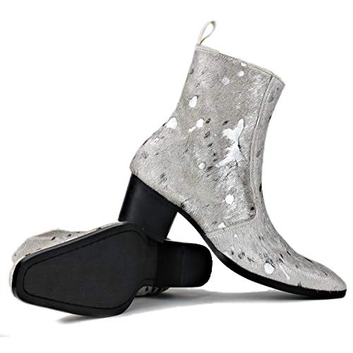 Image of OSSTONE Men Chelsea Ankle Boots Leather Pony Hair Leopard Boot with Side Zipper Heel Boots JY012