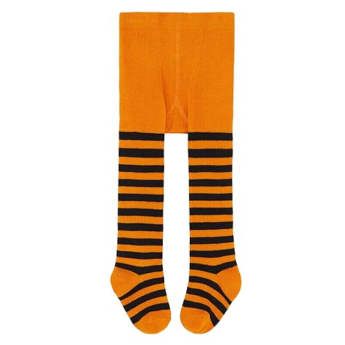 Century Star Gestreift Strumpfhose für Mädchen Baumwolle Strumpfhosen Halloween Weihnachten Kinderstrumpfhose Warme Strümpfe Orange und Schwarz L