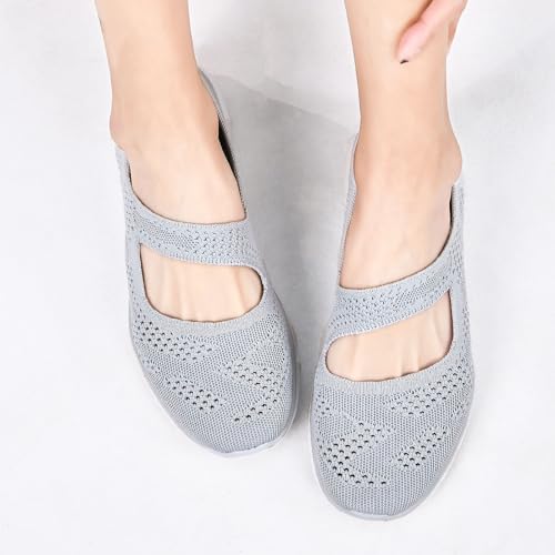 Image of HONHOLD Women's Casual Knit Mary Jane Flat Shoes with Arch Support
