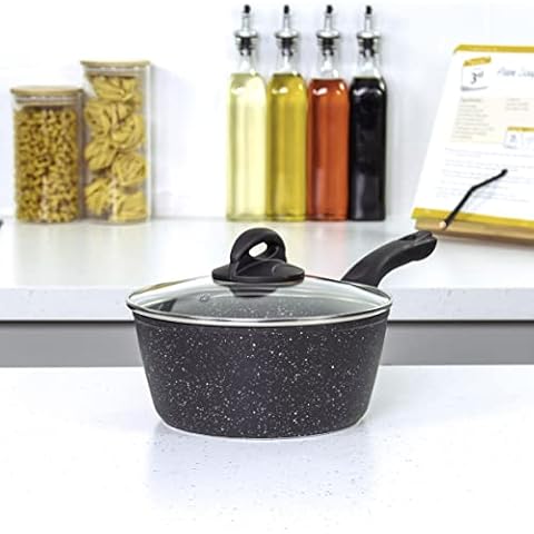 Blackmoor 65820 Classic 20cm Saucepan with Tempered Glass Lid/Non-Stick Coating/Cool Touch Handle/Suitable for Induction, Gas & Electric Hobs/Black Colour Cover