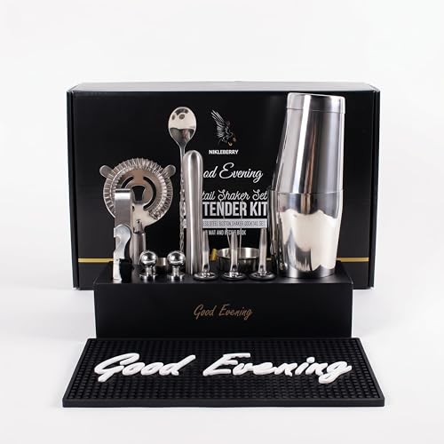 Nikleberry Premium 18-Piece Bartender Kit - Mixology Cocktail Shaker Set with Modern Bamboo Stand...
