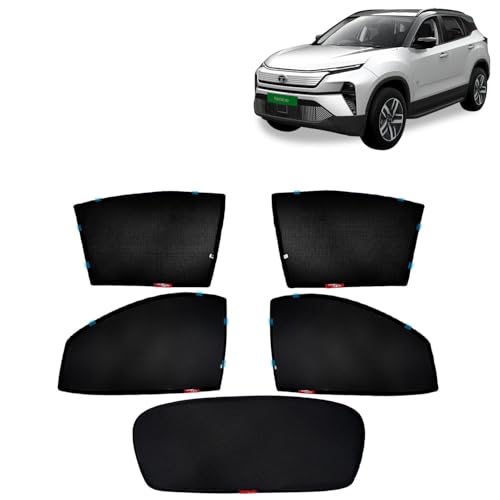 Image of KINGSWAY Accessories Car Side Window Sun Shade Half Cut Magnetic with Rear Windshield Curtain Only Compatible with Tata Harrier EV Year 2025 Onwards All Model, Only Half Cut in Front Window, Pack of 5