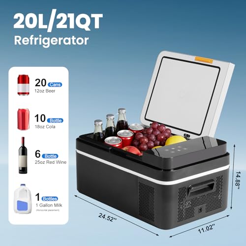 Image of OLIXIS Portable Car Refrigerator, 21QT Single-Zone Electric Cooler for Vehicles, -4℉-68℉ Freezer Smart Control via Bluetooth with Car Battery Protection, Child Lock, 12 /24V DC & 100-240V AC Powered