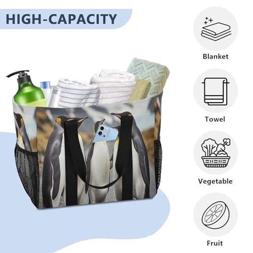 Nander Three Penguins Foldable Tote Bag Waterproof Sandproof Women Beach Bag Handbag Gym Bag Travel Shopping Bag4