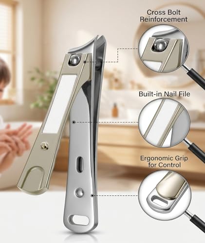 Image of 3Pcs Nail Clipper Set for Adults and Seniors, Professional Grooming Kit with Angled Design for Thick Nails, Champagne Gold, Nail Care Tools with Wide Opening and Nano File