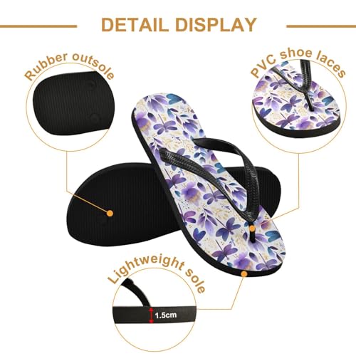Flip Flop Sandals Dragonfly Floral Print for Women Men Beach Outdoor XS3