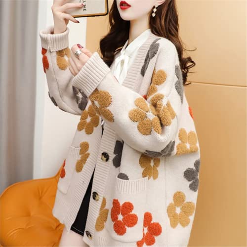 Women Korean Flower Kimono Cardigan Fall Winter Warm Knitted Sweater Preppy Retro Loose Casual Sweatshirt Outerwear3