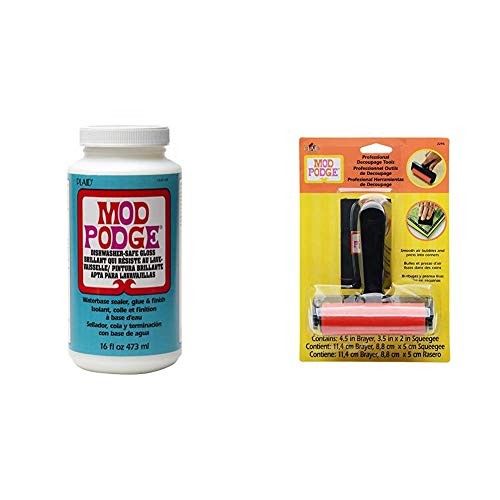 Mod Podge Dishwasher Safe Waterbase Sealer, Glue and Finish (16-Ounce), CS25139 Gloss & Professional Decoupage Tool Set, 2295,Multi-Color