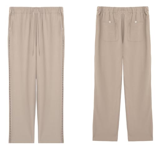 Womens Lightweight Summer Pants Linen Pants Women Casual Loose Drastring High Waist Wide Leg Pants Trendy Lace Beach Pants Khaki M4