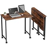 HOMCOM Small Folding Desk, 80 cm Foldable Computer Desk on Wheels for Small Space, Space Saving Writing Table with Device Slot for Home Office, Bedroom, Easy Assembly, Rustic Brown