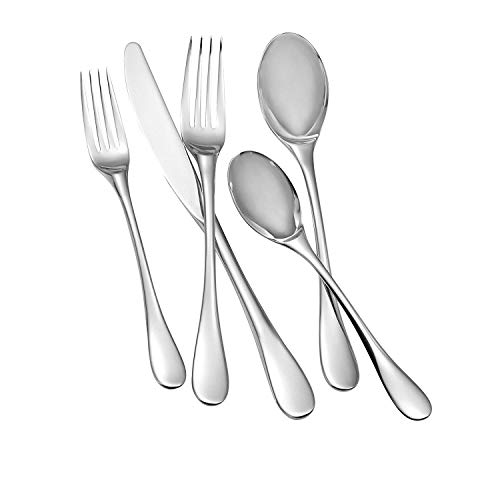 nambe Skye 5-Piece Stainless Steel Flatware Set | 18/10 Mirror Stainless Steel Silverware Cutlery Set | Designed for Home Kitchens, Hotel, or Restaurant Use | Service for 1 | Dishwasher Safe