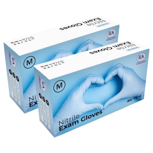 IEA Medical Guantes de nitrilo azul, 200 unidades, guantes desechables M, guantes de nitrilo, guantes desechables sin polvo, guantes de goma sin látex