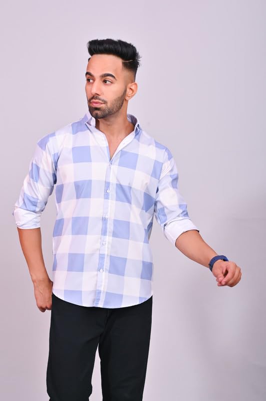 Image of S-LINE Shirt for Men | Cotton, Skin Friendly Fabric, Regular Fit | Full Sleeve Check Design Casual Shirt with Spread Collar | Regular Wear | Size - S to XL