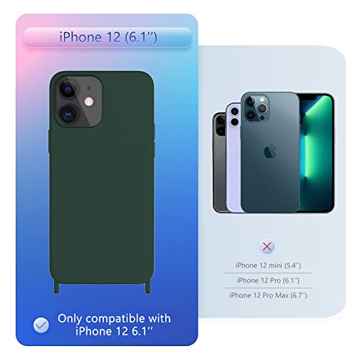 Image of Compatible with iPhone 12 Case with Lanyard Crossbody iPhone Case with Strap Adjustable Shockproof Drop Protection Silicone Phone Cover for iPhone 12 6.1'' Midnight Green