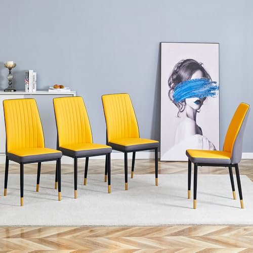 RDUEEI Modern Metal Dining Chairs Set of 6,Dining Room Chair Set of 6 with PU Leather and Chrome Leg High Back, Sillas para Comedor Set de 6 for Dining Room, Kitchen, Living Room(Orange-6)