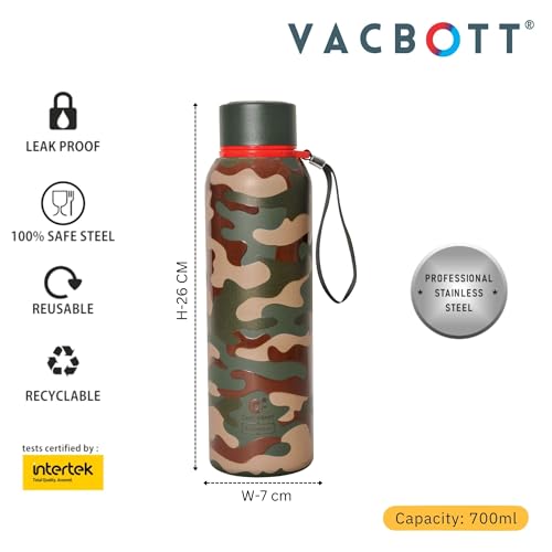 Image of CLAY CRAFT VACBOTT Everest Military Edition Double Wall|18 Hours Hot and 24 Hours|Cold Water Bottle Vacuum Insulated Flask Bottle 700ml, 1 Year Limited Warranty|Leak Proof|BIS Certified|Made in India