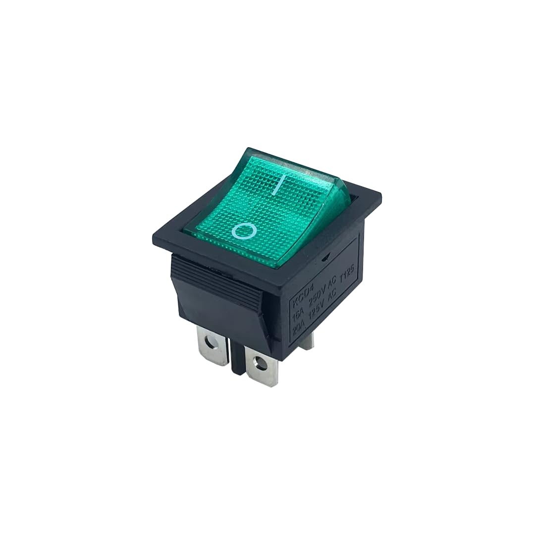 CentIoT - SQUARE Illuminated Green Button - KCD4 DPST ON-OFF 16A