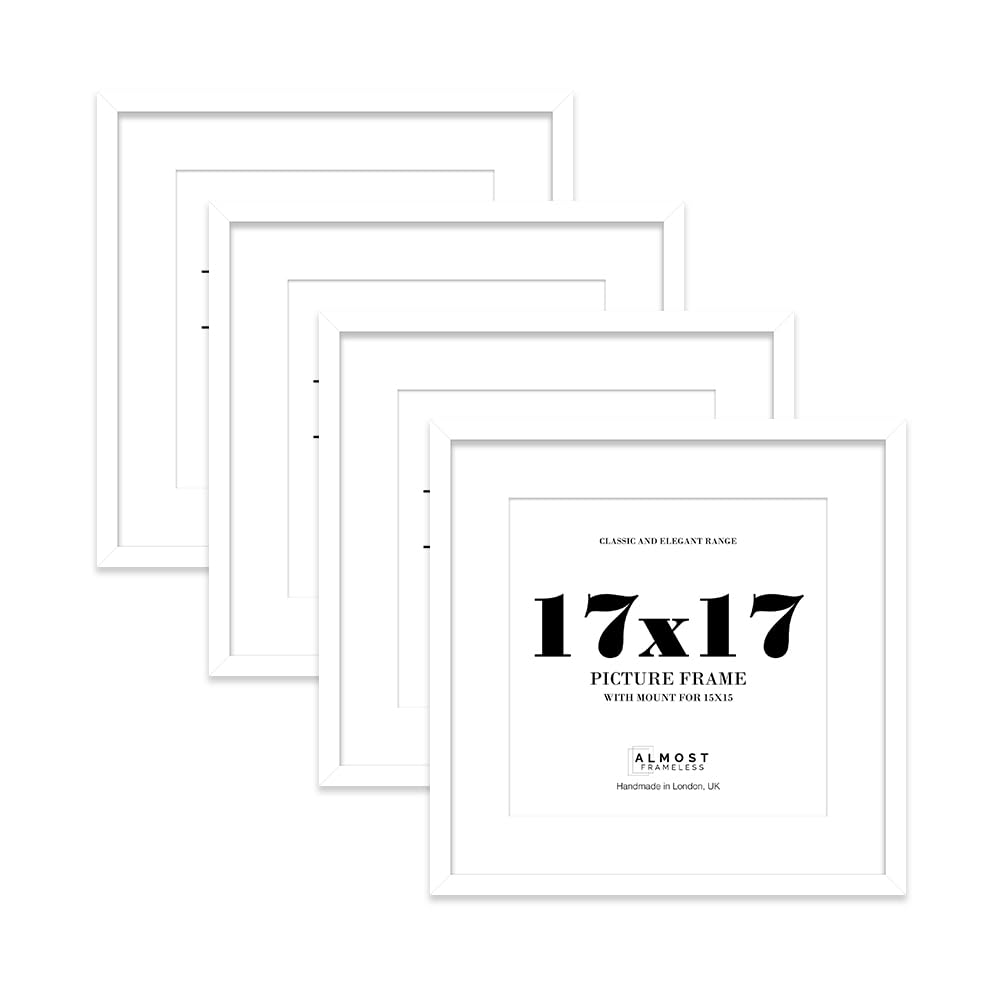 17x17 White Picture Frame with Mount for 15x15 Photos, Prints - Modern Square Wall Frame, Set of 4