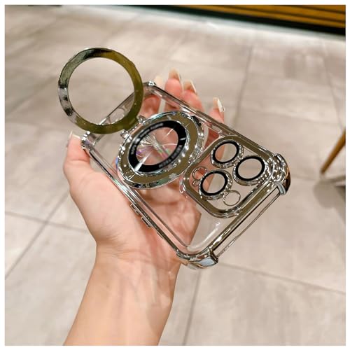 Airbag Four Corners Anti-Drop Magnetic Bracket Case Cover for iphone 15 14 13 12 11 Pro Max Plus, 4 Corner Air Cushion Phone Case (for iPhone15PRO MAX,Style-2-C(with stand))