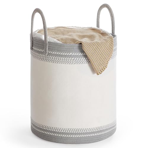 SONGMICS Wäschekorb, 60 L Wäschesammler, Aufbewahrungskorb mit Deckel, Baumwollseil, mit Griff, Kordelzug, für Kleidung,...